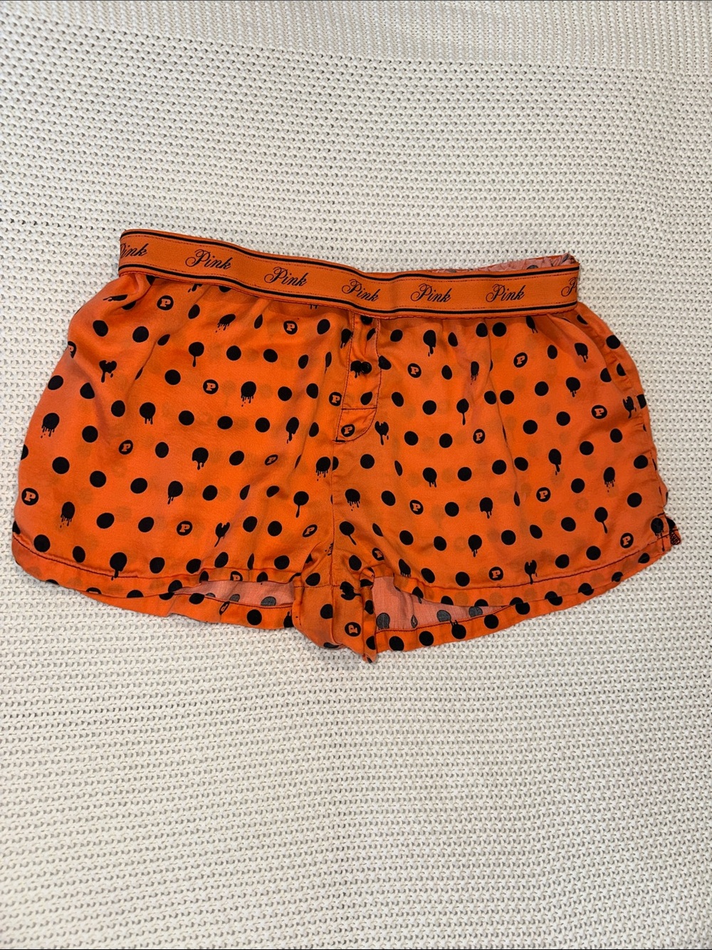 PINK Victoria's Secret Orange Shorts with Black Polka Dots